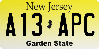 NJ license plate A13APC