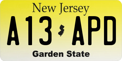 NJ license plate A13APD