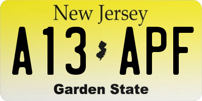NJ license plate A13APF