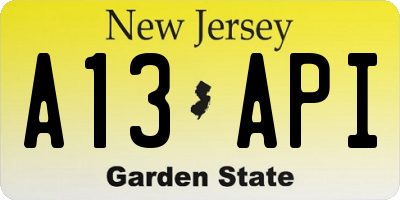 NJ license plate A13API
