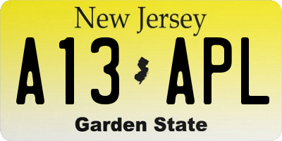 NJ license plate A13APL
