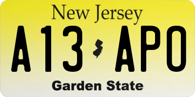 NJ license plate A13APO