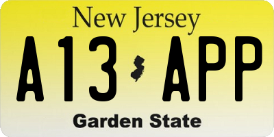 NJ license plate A13APP