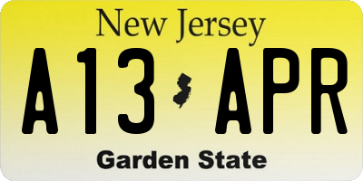 NJ license plate A13APR