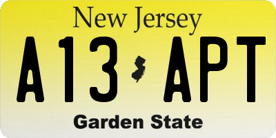 NJ license plate A13APT