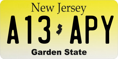 NJ license plate A13APY