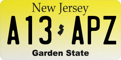 NJ license plate A13APZ