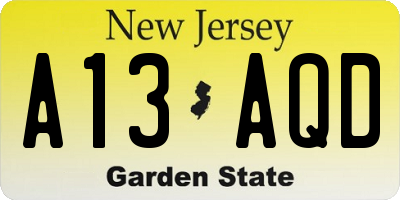 NJ license plate A13AQD