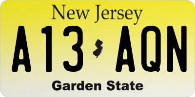 NJ license plate A13AQN