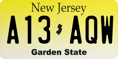 NJ license plate A13AQW