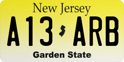 NJ license plate A13ARB