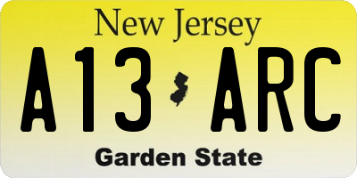 NJ license plate A13ARC