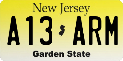 NJ license plate A13ARM