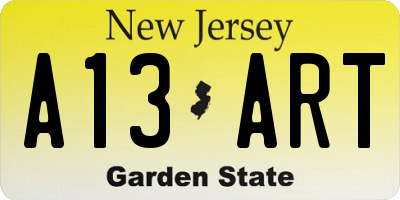 NJ license plate A13ART