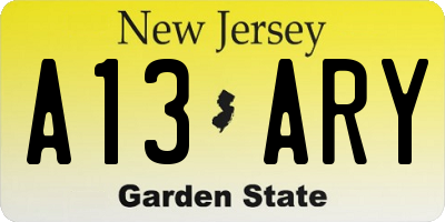 NJ license plate A13ARY