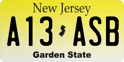 NJ license plate A13ASB