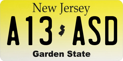 NJ license plate A13ASD