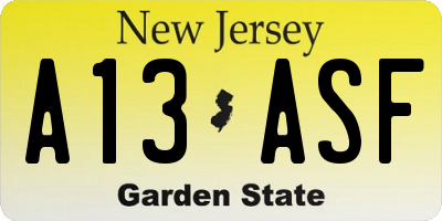 NJ license plate A13ASF
