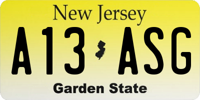 NJ license plate A13ASG