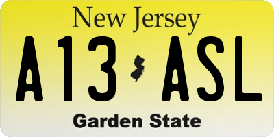 NJ license plate A13ASL