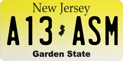 NJ license plate A13ASM