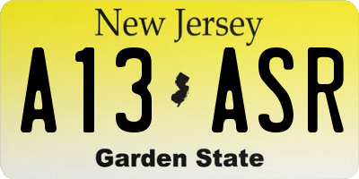 NJ license plate A13ASR