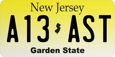 NJ license plate A13AST