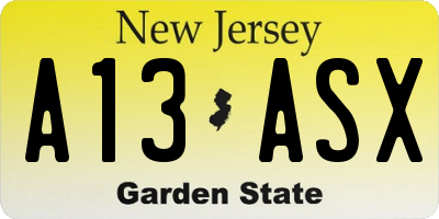 NJ license plate A13ASX