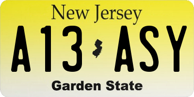 NJ license plate A13ASY