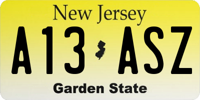 NJ license plate A13ASZ