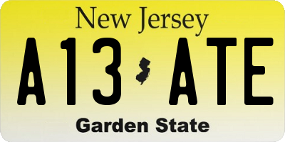 NJ license plate A13ATE