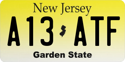 NJ license plate A13ATF