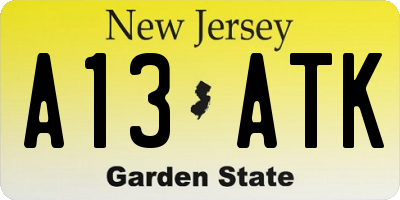 NJ license plate A13ATK