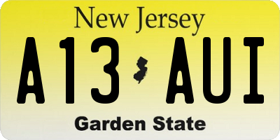 NJ license plate A13AUI