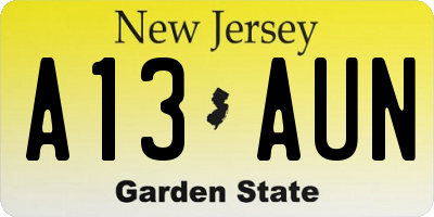 NJ license plate A13AUN