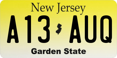 NJ license plate A13AUQ