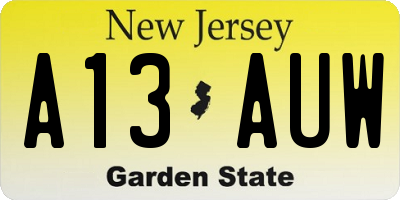 NJ license plate A13AUW