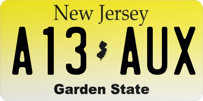 NJ license plate A13AUX