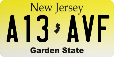 NJ license plate A13AVF