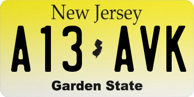 NJ license plate A13AVK