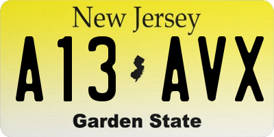 NJ license plate A13AVX