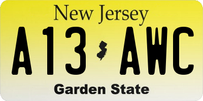 NJ license plate A13AWC