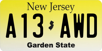 NJ license plate A13AWD