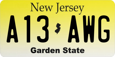 NJ license plate A13AWG