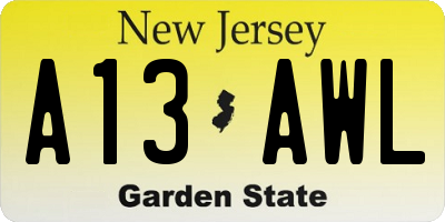 NJ license plate A13AWL