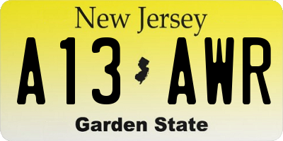 NJ license plate A13AWR