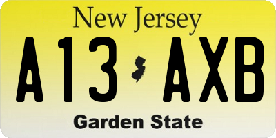 NJ license plate A13AXB