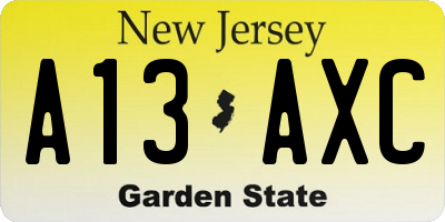 NJ license plate A13AXC
