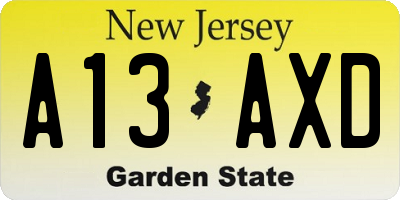NJ license plate A13AXD