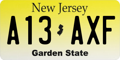 NJ license plate A13AXF
